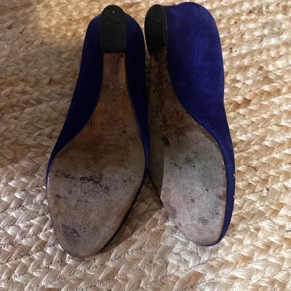 Loeffler Randall 2" Platform Peep-Toe Blue Suede Wedges - Picture 6 of 7